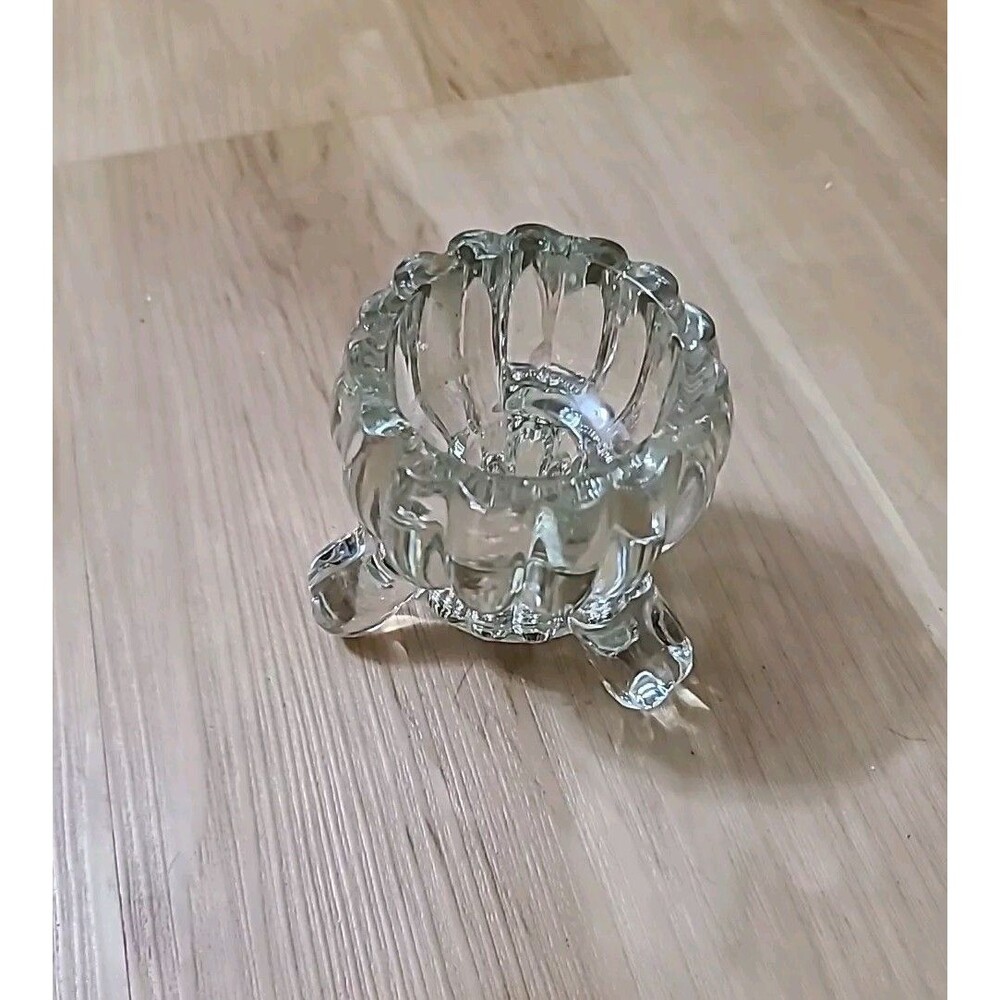 Vintage 1950s Jeanette Clear Crystal 3 Toed Candle Holder Taper & Votive